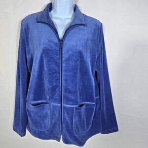 Koret Sport Womens Jacket Sz S Cardigan Long Sleeve Blue Velour Pockets Zip Up